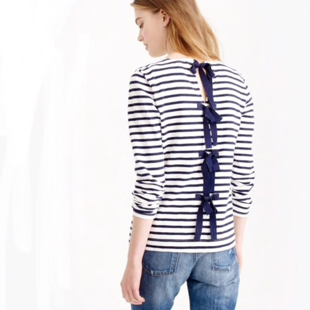 J. Crew Bow Embellished Back Striped Blouse Top XS